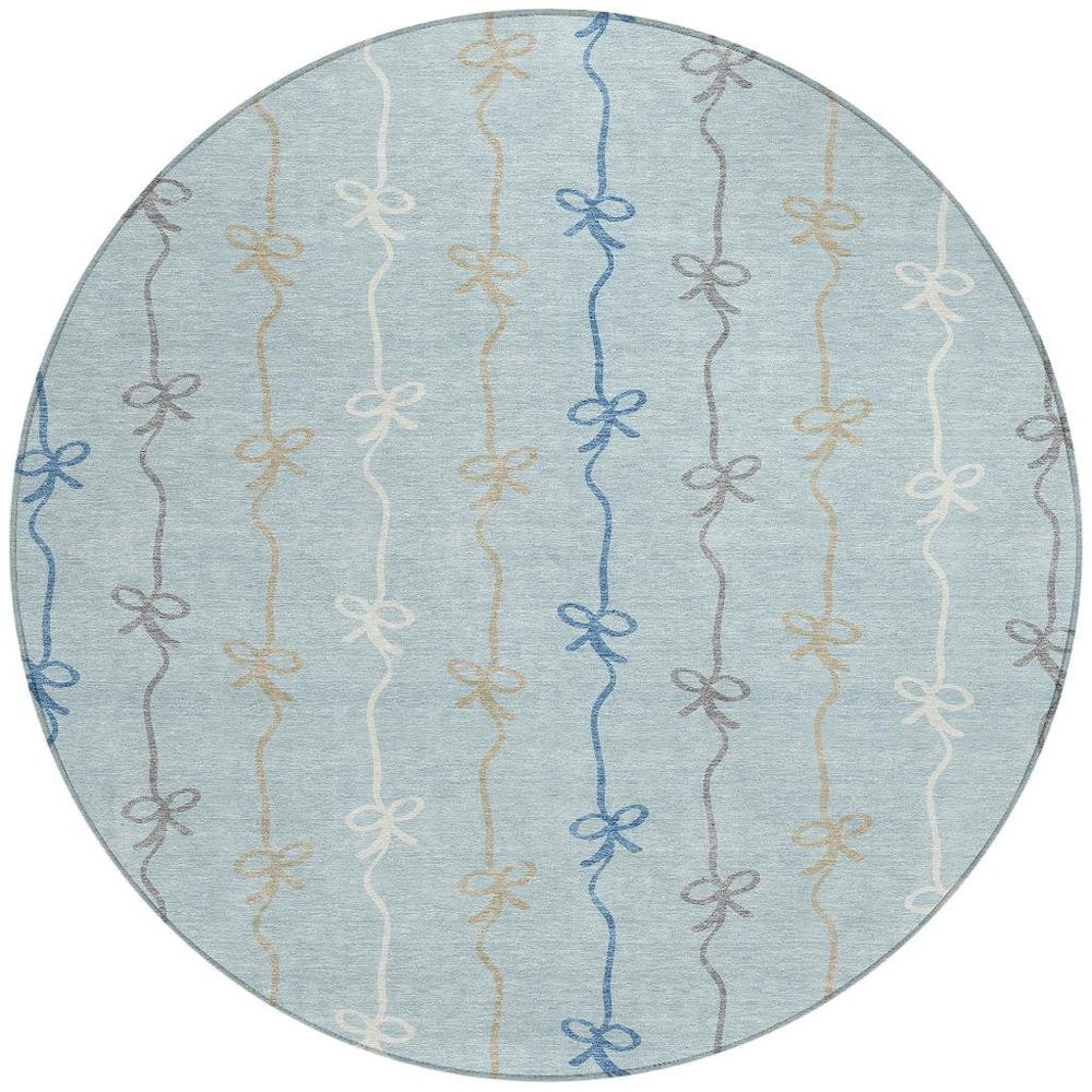 8' Sky Blue And Denim Blue Round Southwestern Washable Indoor Outdoor Area Rug HomeRoots