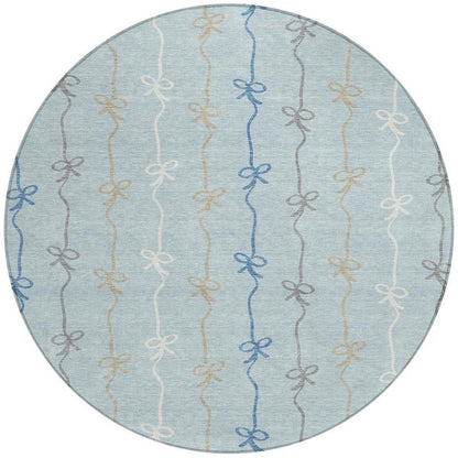 8' Sky Blue And Denim Blue Round Southwestern Washable Indoor Outdoor Area Rug HomeRoots