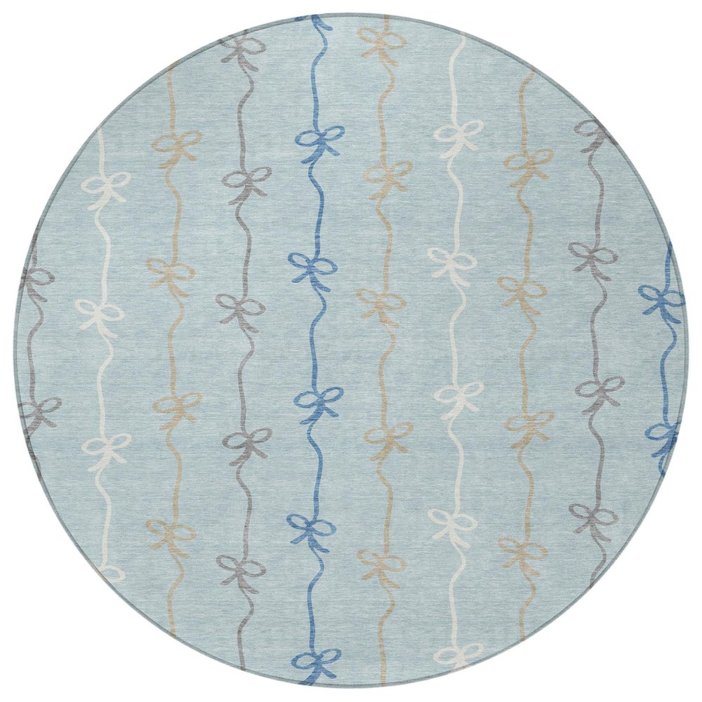 8' Sky Blue And Denim Blue Round Southwestern Washable Indoor Outdoor Area Rug HomeRoots