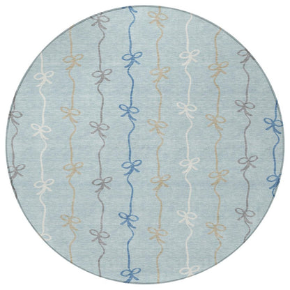 8' Sky Blue And Denim Blue Round Southwestern Washable Indoor Outdoor Area Rug HomeRoots