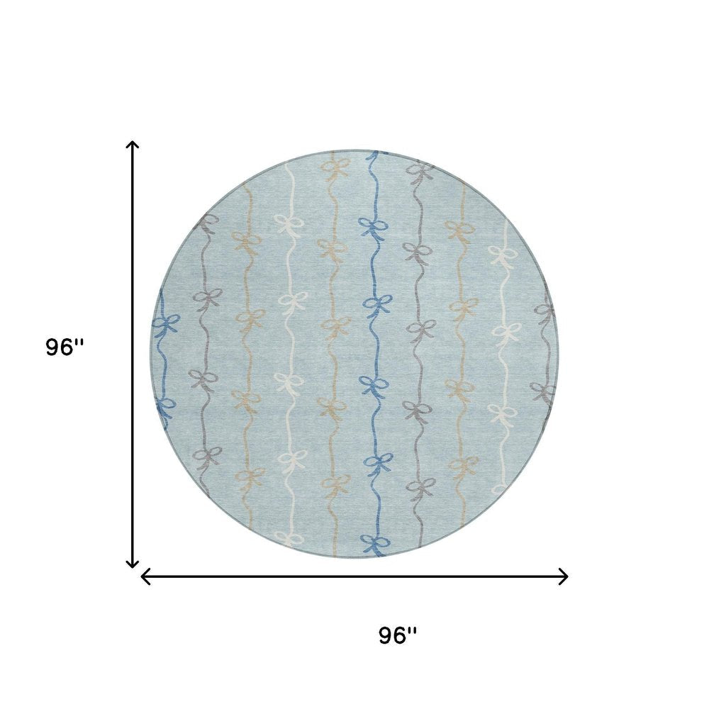 8' Sky Blue And Denim Blue Round Southwestern Washable Indoor Outdoor Area Rug HomeRoots