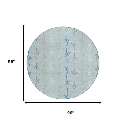 8' Sky Blue And Denim Blue Round Southwestern Washable Indoor Outdoor Area Rug HomeRoots