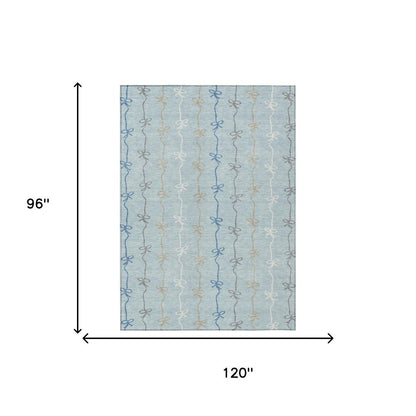 8' X 10' Sky Blue And Denim Blue Southwestern Washable Indoor Outdoor Area Rug HomeRoots