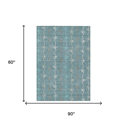 5' X 8' Teal Blue And Aqua Southwestern Washable Indoor Outdoor Area Rug