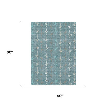 5' X 8' Teal Blue And Aqua Southwestern Washable Indoor Outdoor Area Rug HomeRoots