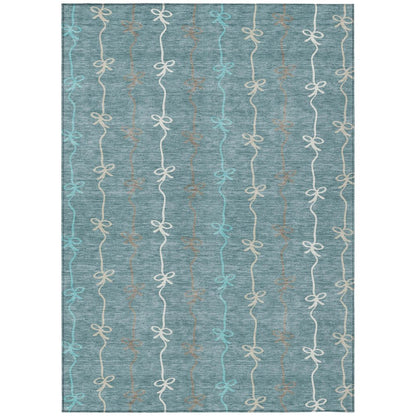 5' X 8' Teal Blue And Aqua Southwestern Washable Indoor Outdoor Area Rug
