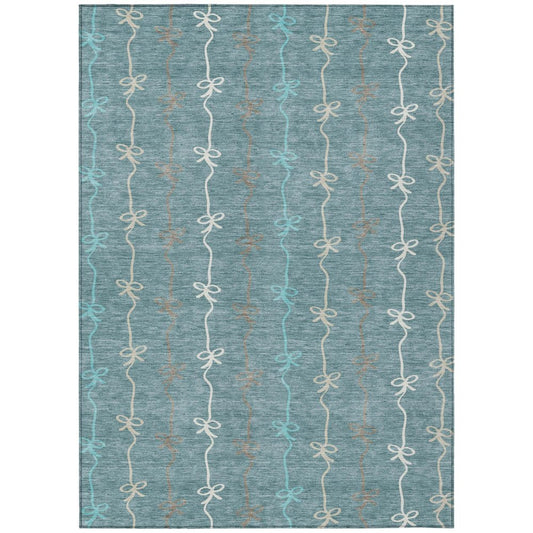 5' X 8' Teal Blue And Aqua Southwestern Washable Indoor Outdoor Area Rug