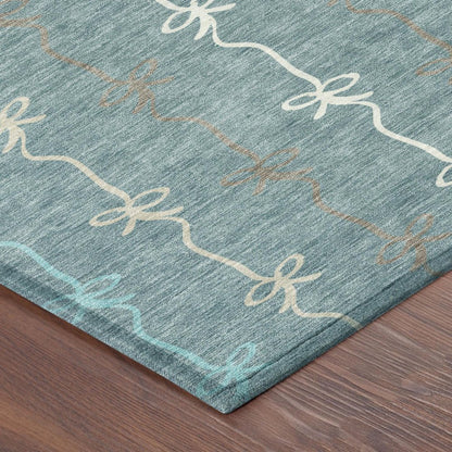 5' X 8' Teal Blue And Aqua Southwestern Washable Indoor Outdoor Area Rug