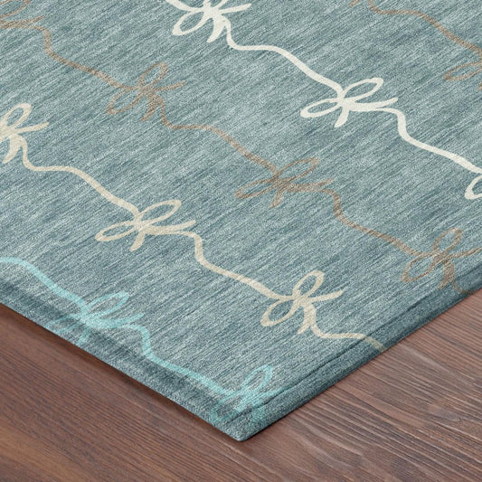 5' X 8' Teal Blue And Aqua Southwestern Washable Indoor Outdoor Area Rug