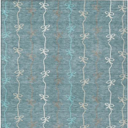 5' X 8' Teal Blue And Aqua Southwestern Washable Indoor Outdoor Area Rug