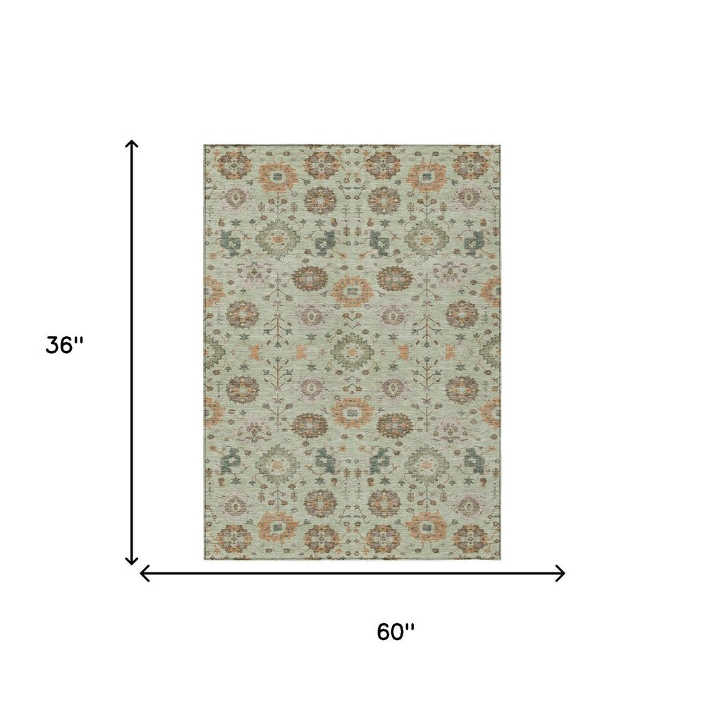 3' X 5' Green And Khaki Geometric Washable Indoor Outdoor Area Rug — view 11