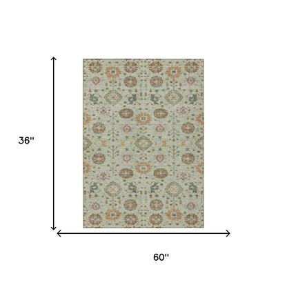 3' X 5' Green And Khaki Geometric Washable Indoor Outdoor Area Rug HomeRoots