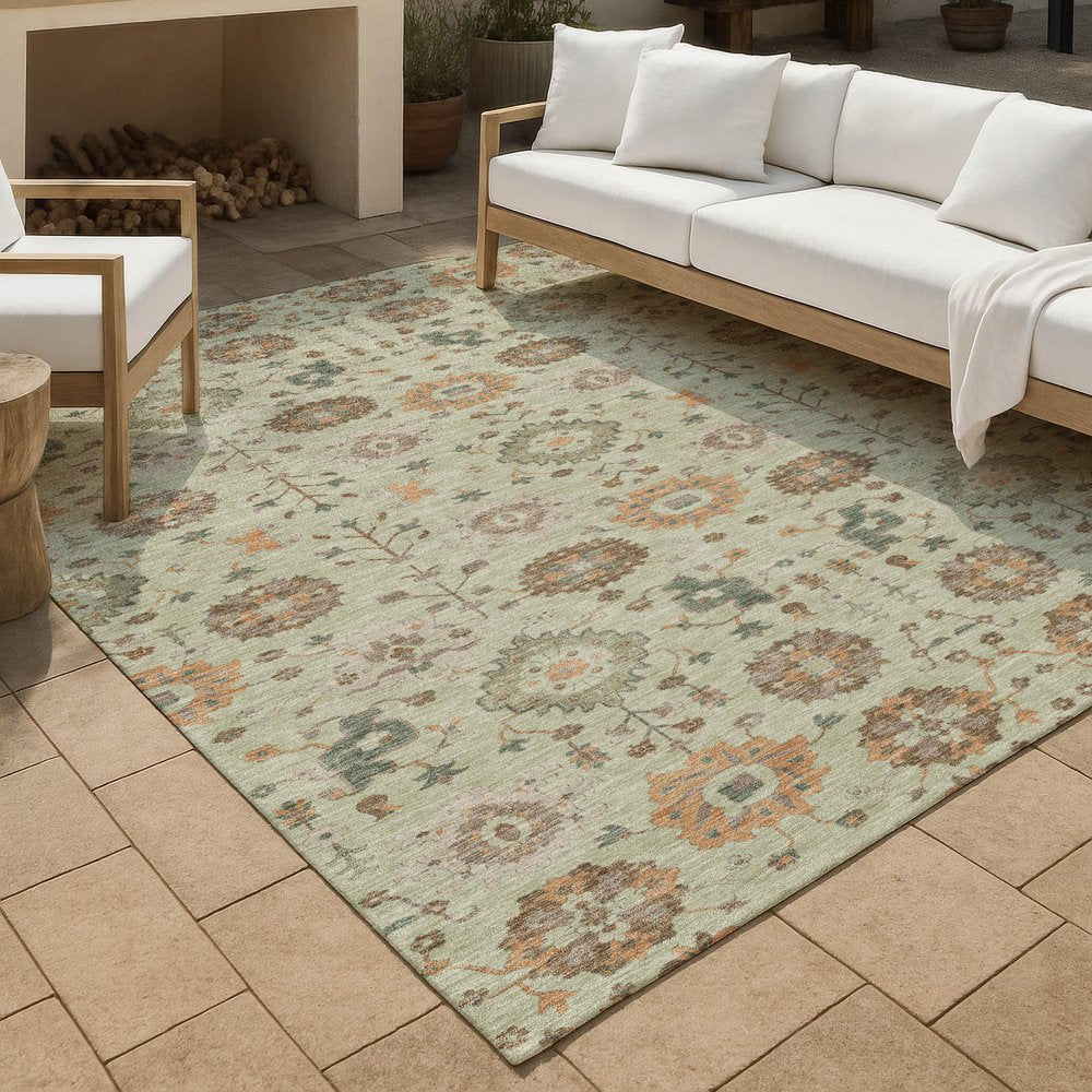 3' X 5' Green And Khaki Geometric Washable Indoor Outdoor Area Rug HomeRoots