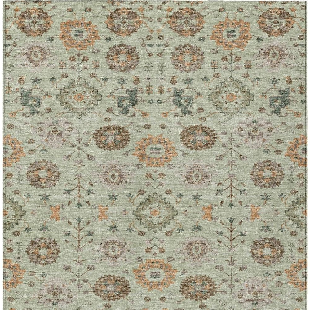 3' X 5' Green And Khaki Geometric Washable Indoor Outdoor Area Rug — view 4
