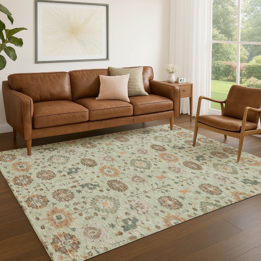 3' X 5' Green And Khaki Geometric Washable Indoor Outdoor Area Rug — view 6