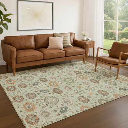 3' X 5' Green And Khaki Geometric Washable Indoor Outdoor Area Rug HomeRoots