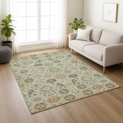 3' X 5' Green And Khaki Geometric Washable Indoor Outdoor Area Rug HomeRoots