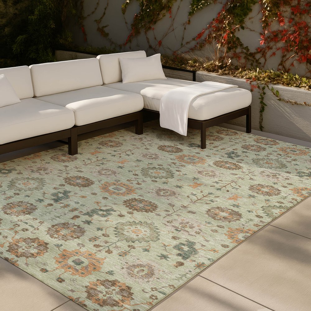 3' X 5' Green And Khaki Geometric Washable Indoor Outdoor Area Rug HomeRoots