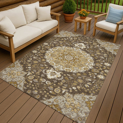 5' X 8' Chocolate And Brown Damask Washable Indoor Outdoor Area Rug HomeRoots