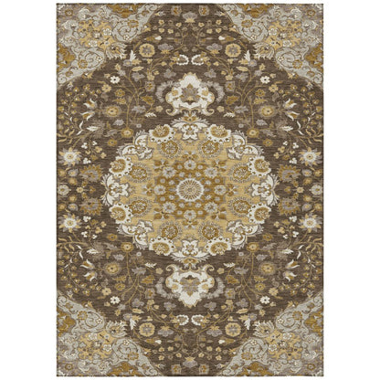 5' X 8' Chocolate And Brown Damask Washable Indoor Outdoor Area Rug HomeRoots