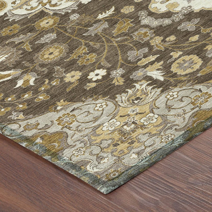 5' X 8' Chocolate And Brown Damask Washable Indoor Outdoor Area Rug HomeRoots