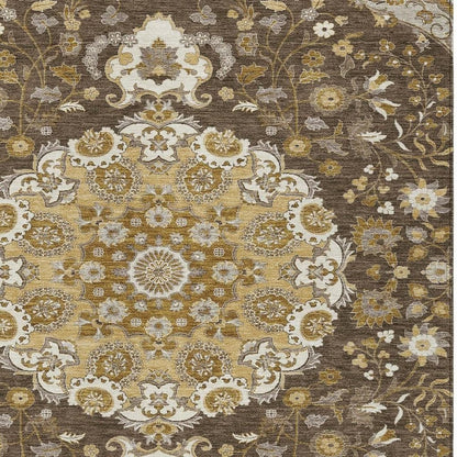 5' X 8' Chocolate And Brown Damask Washable Indoor Outdoor Area Rug HomeRoots