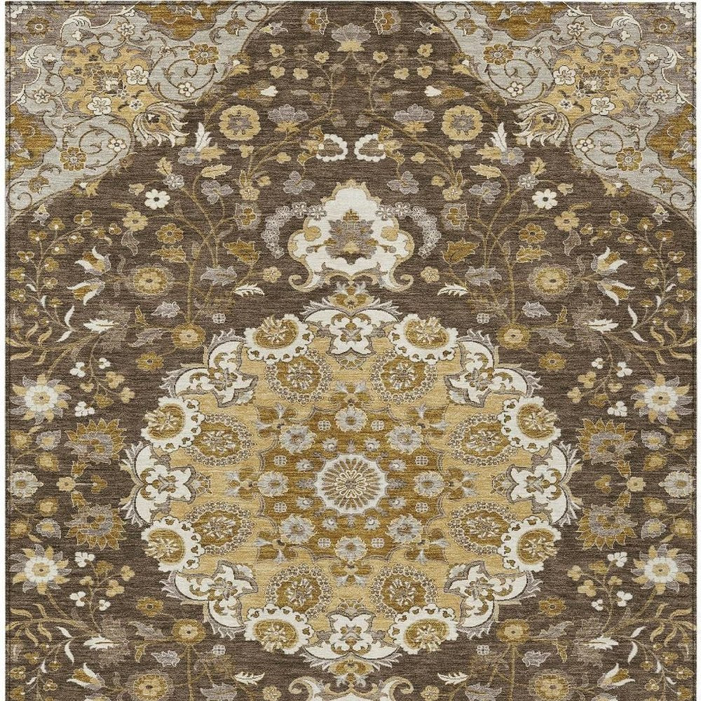5' X 8' Chocolate And Brown Damask Washable Indoor Outdoor Area Rug HomeRoots