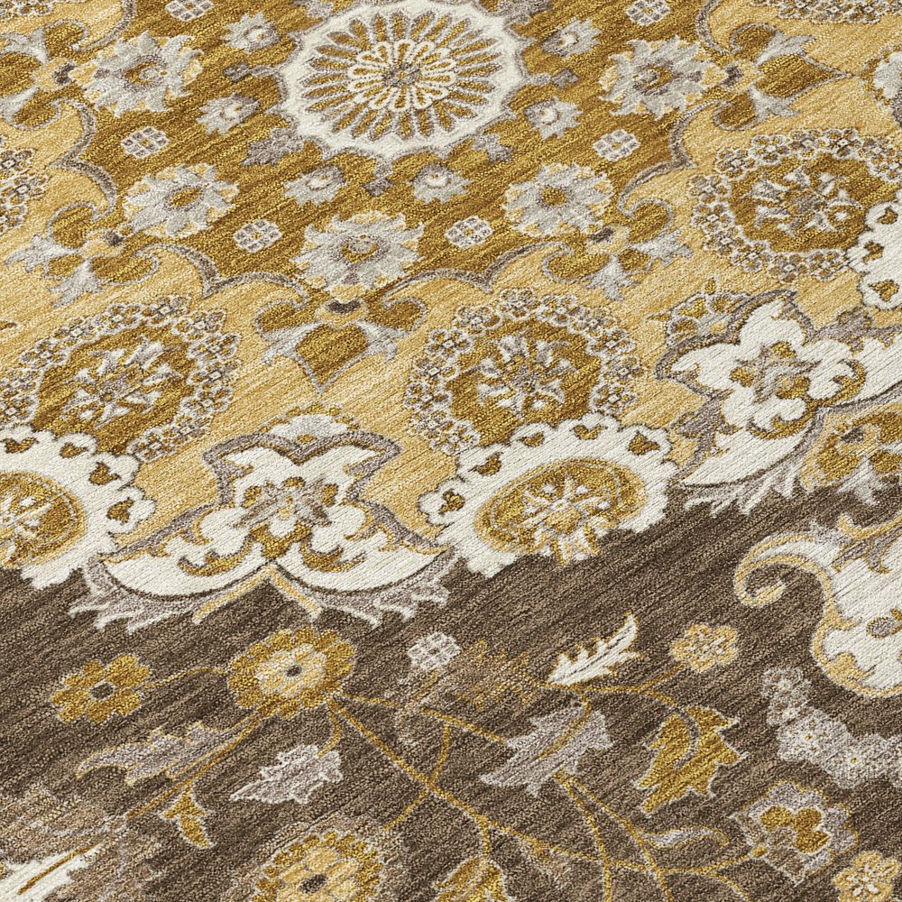 5' X 8' Chocolate And Brown Damask Washable Indoor Outdoor Area Rug — view 10
