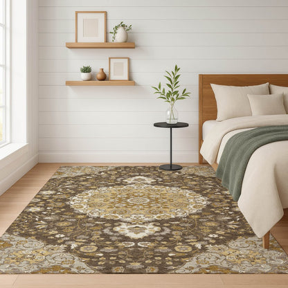 5' X 8' Chocolate And Brown Damask Washable Indoor Outdoor Area Rug HomeRoots