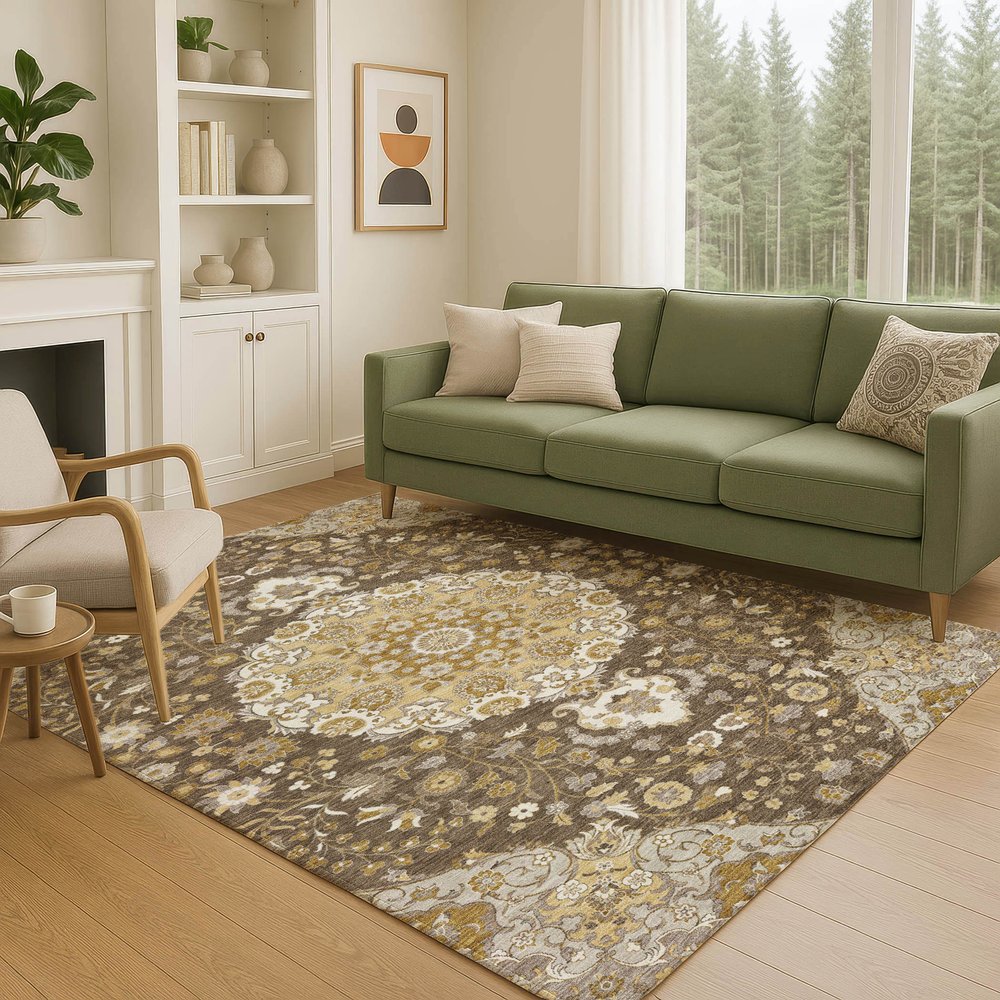 5' X 8' Chocolate And Brown Damask Washable Indoor Outdoor Area Rug — view 16