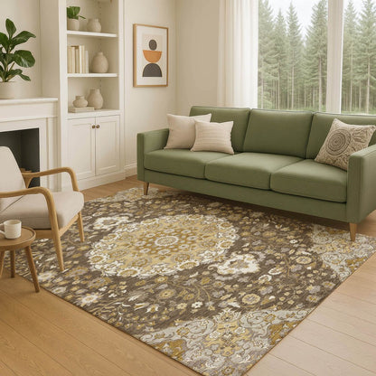 5' X 8' Chocolate And Brown Damask Washable Indoor Outdoor Area Rug HomeRoots
