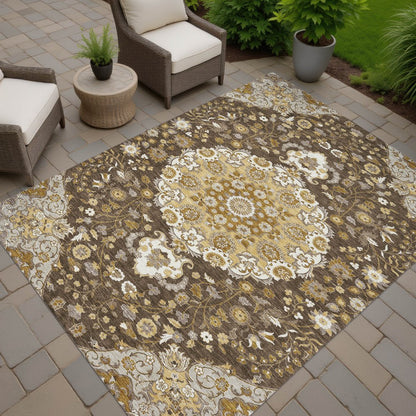 5' X 8' Chocolate And Brown Damask Washable Indoor Outdoor Area Rug HomeRoots