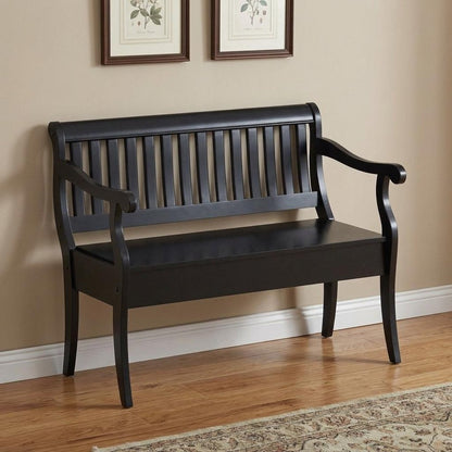 42" Black Solid Wood Storage Bench With Flip Top