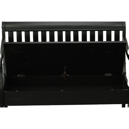 42" Black Solid Wood Storage Bench With Flip Top
