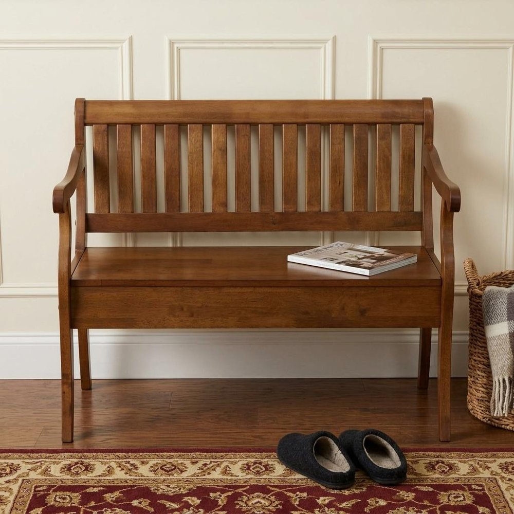 42" Dark Brown Solid Wood Storage Bench With Flip Top — view 7