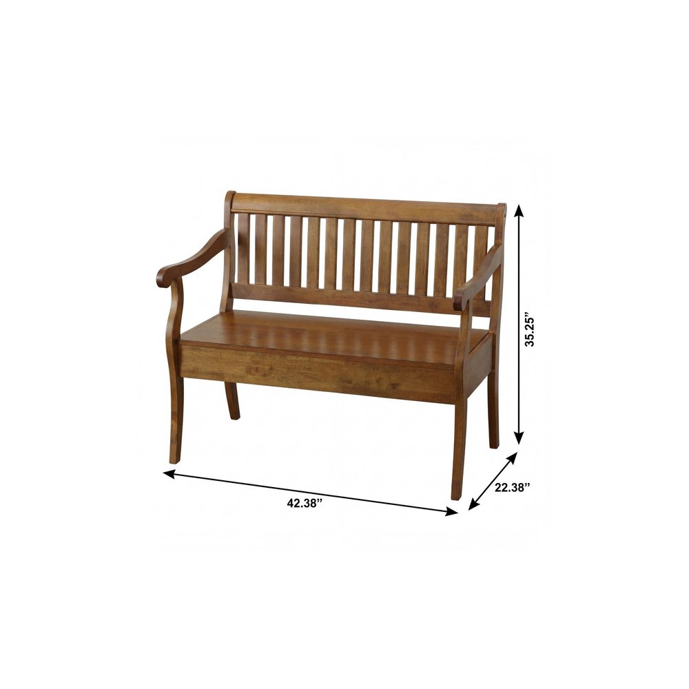 42" Dark Brown Solid Wood Storage Bench With Flip Top — view 6