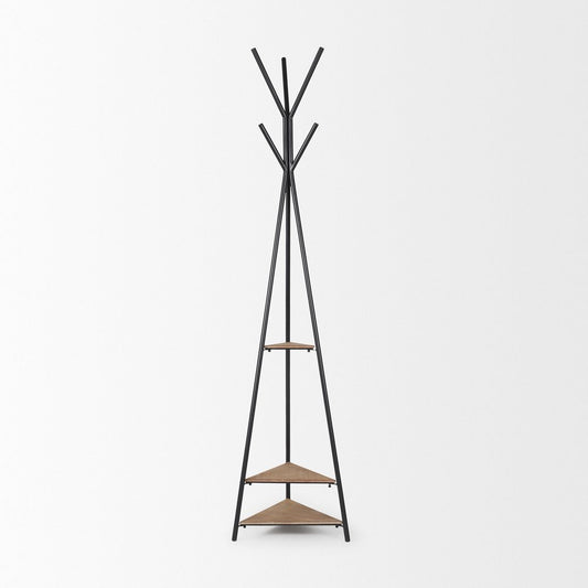 71" Black Metal Six Hook Freestanding Coat Rack