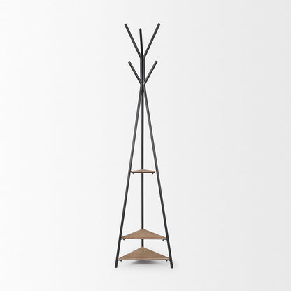 71" Black Metal Six Hook Freestanding Coat Rack