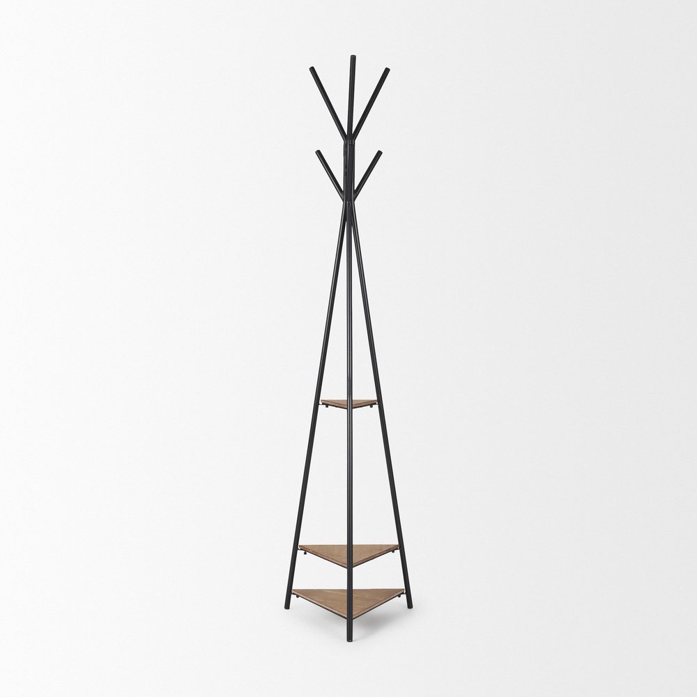 71" Black Metal Six Hook Freestanding Coat Rack — view 3