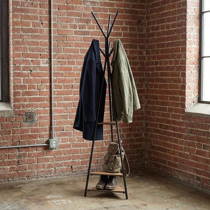 71" Black Metal Six Hook Freestanding Coat Rack