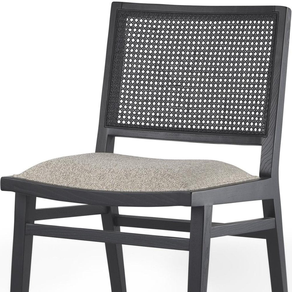 Set of Two Beige And Black Fabric Solid Wood And Rattan Dining Side Chairs — view 10
