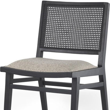 Set of Two Beige And Black Fabric Solid Wood And Rattan Dining Side Chairs HomeRoots
