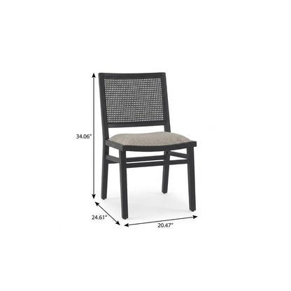 Set of Two Beige And Black Fabric Solid Wood And Rattan Dining Side Chairs HomeRoots