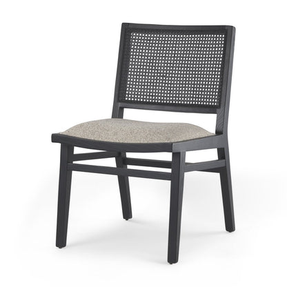 Set of Two Beige And Black Fabric Solid Wood And Rattan Dining Side Chairs HomeRoots