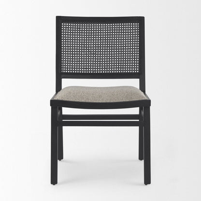 Set of Two Beige And Black Fabric Solid Wood And Rattan Dining Side Chairs HomeRoots