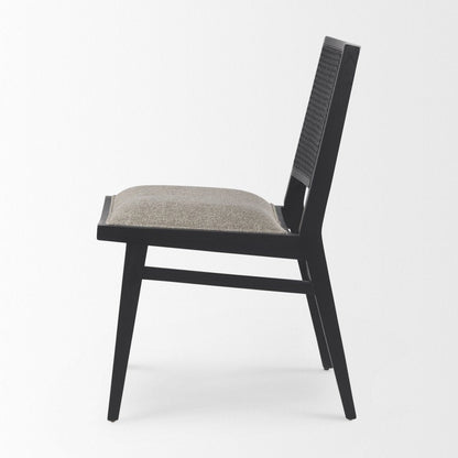 Set of Two Beige And Black Fabric Solid Wood And Rattan Dining Side Chairs HomeRoots