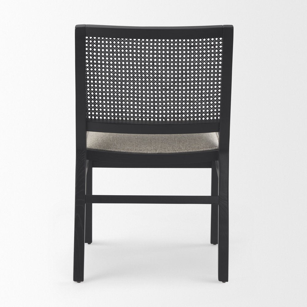 Set of Two Beige And Black Fabric Solid Wood And Rattan Dining Side Chairs HomeRoots