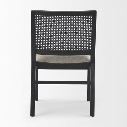 Set of Two Beige And Black Fabric Solid Wood And Rattan Dining Side Chairs HomeRoots