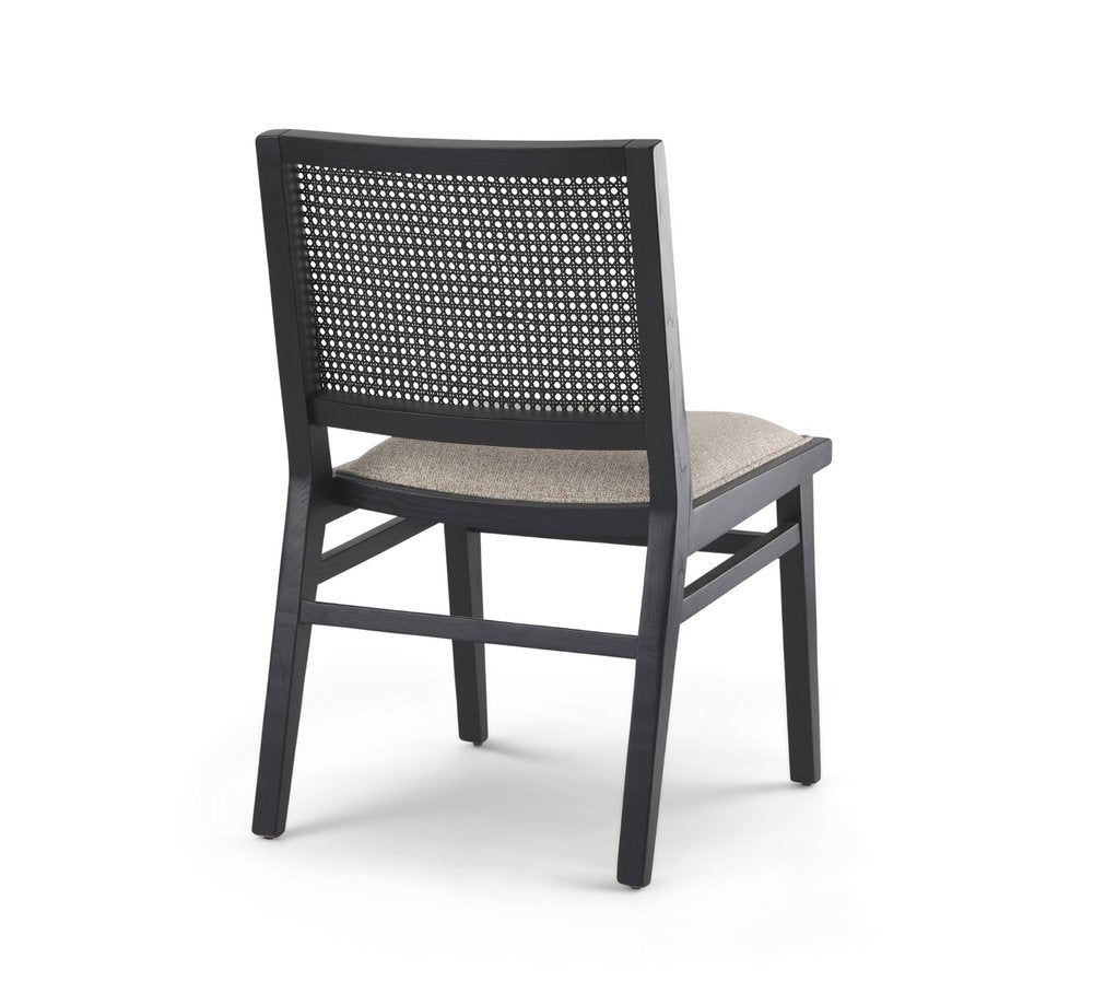 Set of Two Beige And Black Fabric Solid Wood And Rattan Dining Side Chairs — view 5