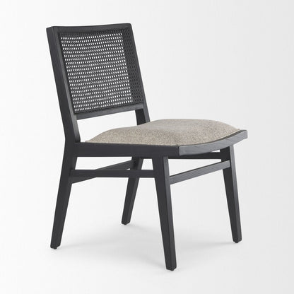 Set of Two Beige And Black Fabric Solid Wood And Rattan Dining Side Chairs HomeRoots